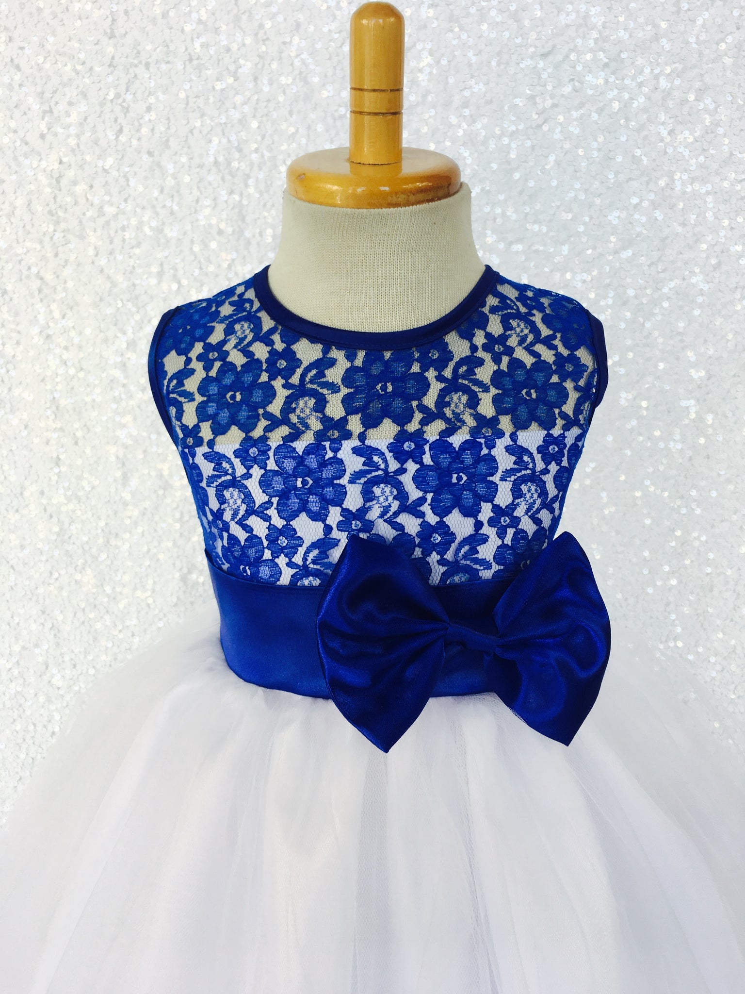 Royal Blue Lace Bias 2 Layer White Skirt Keyhole Dress