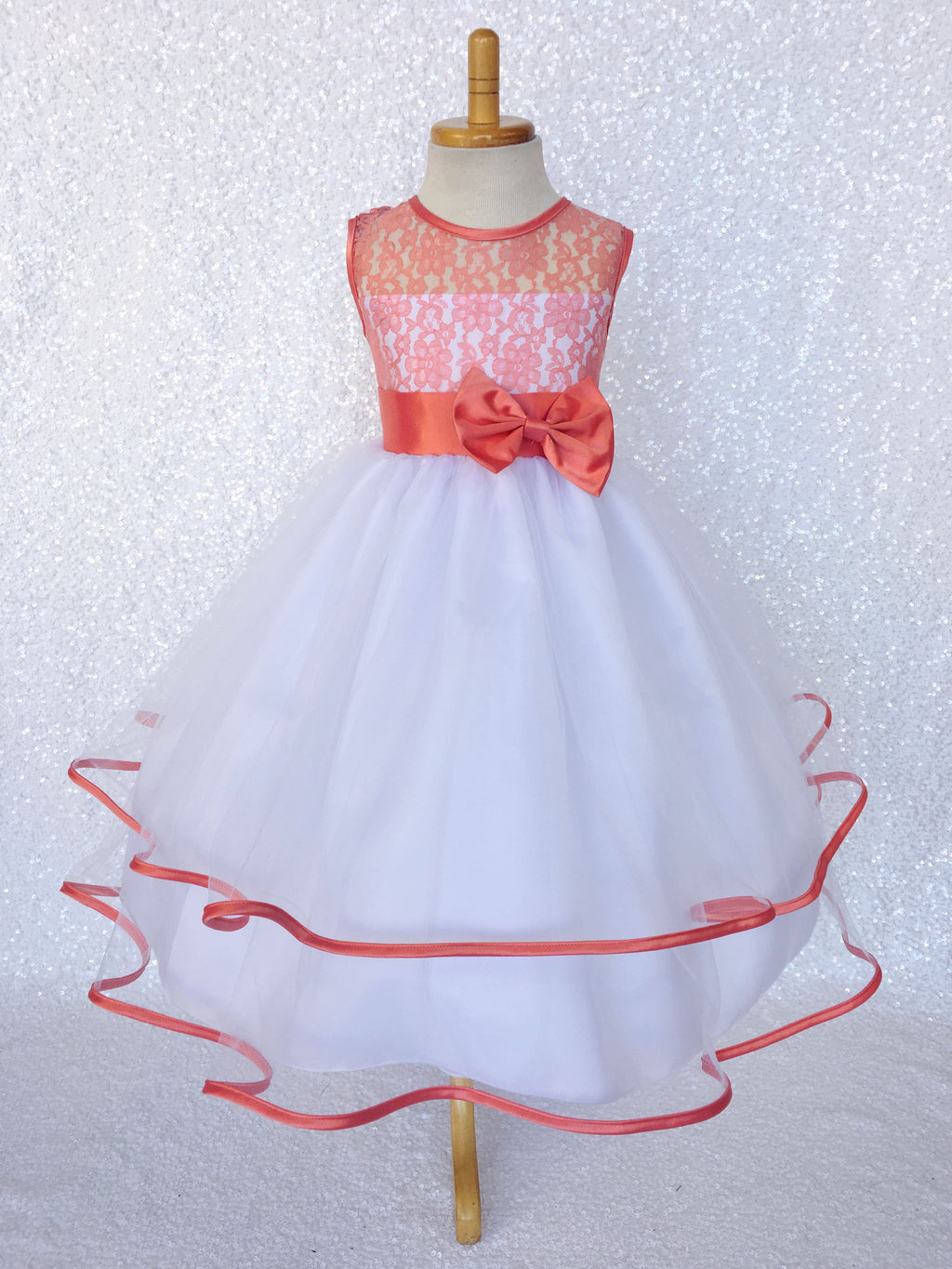 Coral Lace Bias 2 Layer White Skirt Keyhole Dress