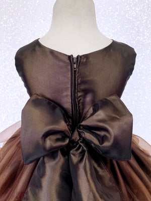 Brown Sleeveless Satin Organza Ruffle Dress