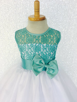 Aqua Lace Bias 2 Layer White Skirt Keyhole Dress