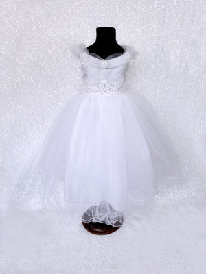 White Fairy Winged Application FL 2 Layer Tulle Dress