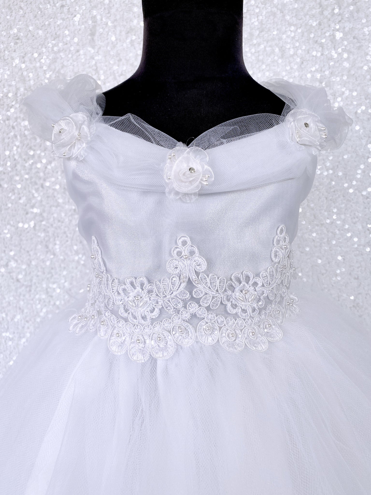 White Fairy Winged Application FL 2 Layer Tulle Dress