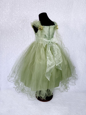 Sage Tulle 2 Layer FL Floral Wing Application Dress