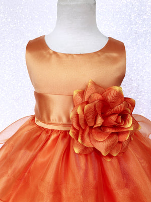 Orange Sleeveless Satin Organza Ruffle Dress