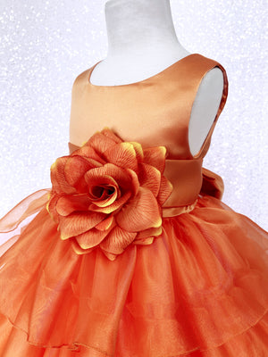 Orange Sleeveless Satin Organza Ruffle Dress