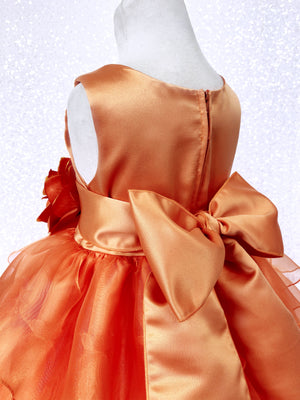 Orange Sleeveless Satin Organza Ruffle Dress