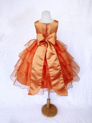 Orange Sleeveless Satin Organza Ruffle Dress