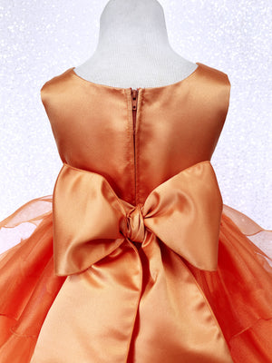 Orange Sleeveless Satin Organza Ruffle Dress