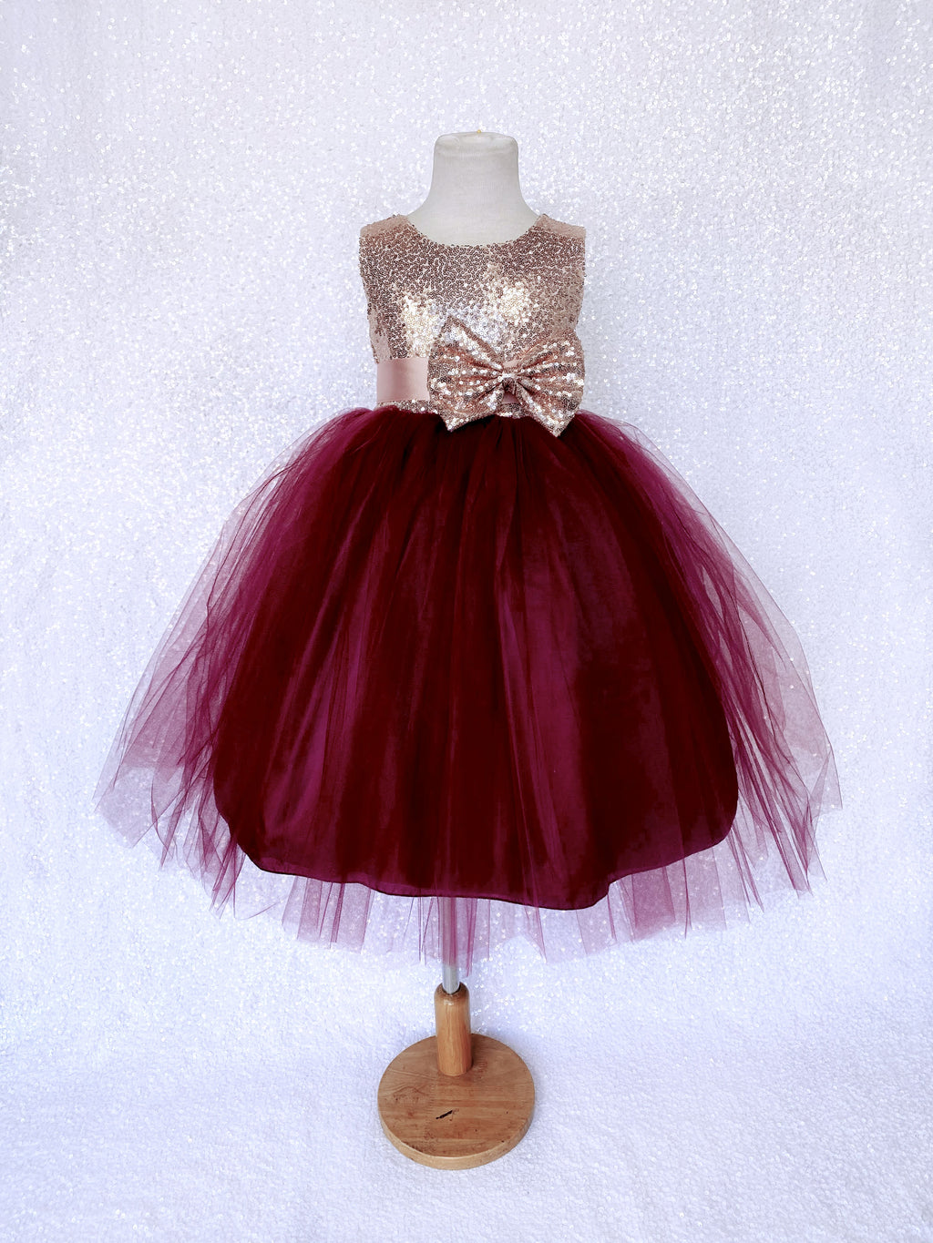 Sleeveless Blush Mini Sequin Rose Gold Burgundy 2 Layer Tulle Dress