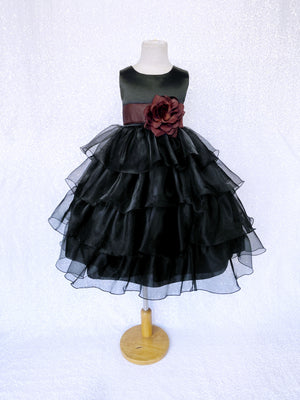 Black Sleeveless Satin Organza Ruffle Dress