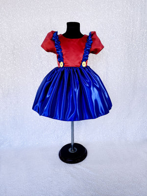 Green Blue Short Sleeve Video Game Luigi Inspired Costume Dress