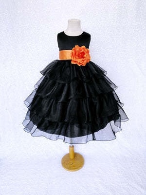 Black Sleeveless Satin Organza Ruffle Dress