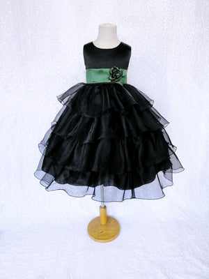 Black Sleeveless Satin Organza Ruffle Dress