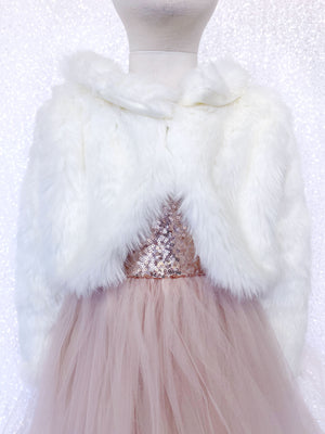 Pink Long Sleeve Faux Fur Collar Open Front Kid Coat