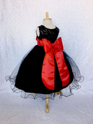 Sequence Black FL 2 Layer Red Satin Sash Velvet Flower Gown