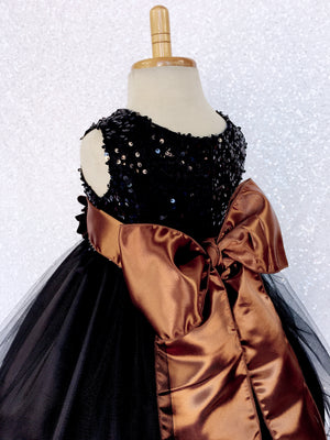 Black Dress Fishing Line 2 Layer Sequin Brown Satin Sash