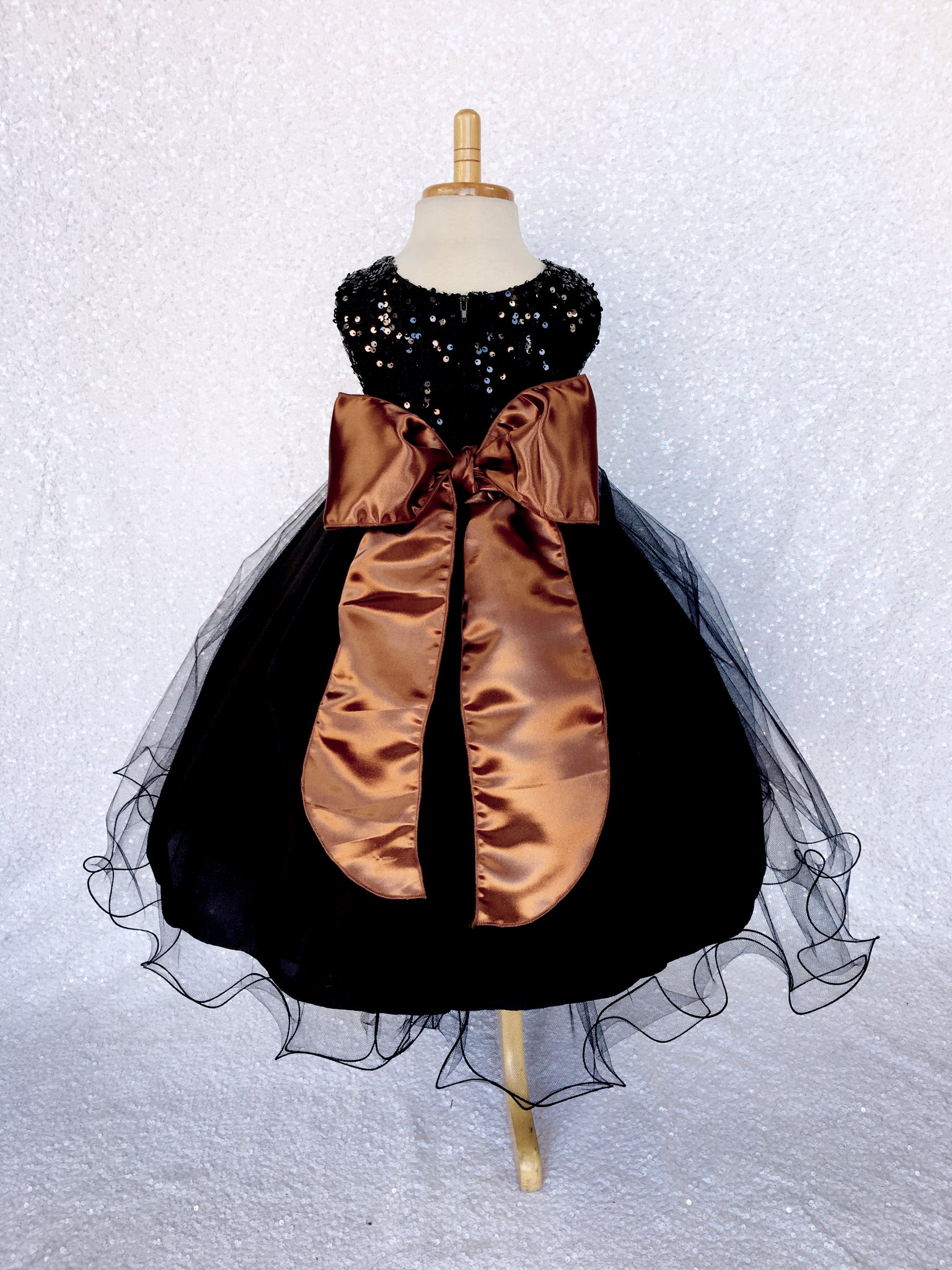 Black Dress Fishing Line 2 Layer Sequin Brown Satin Sash