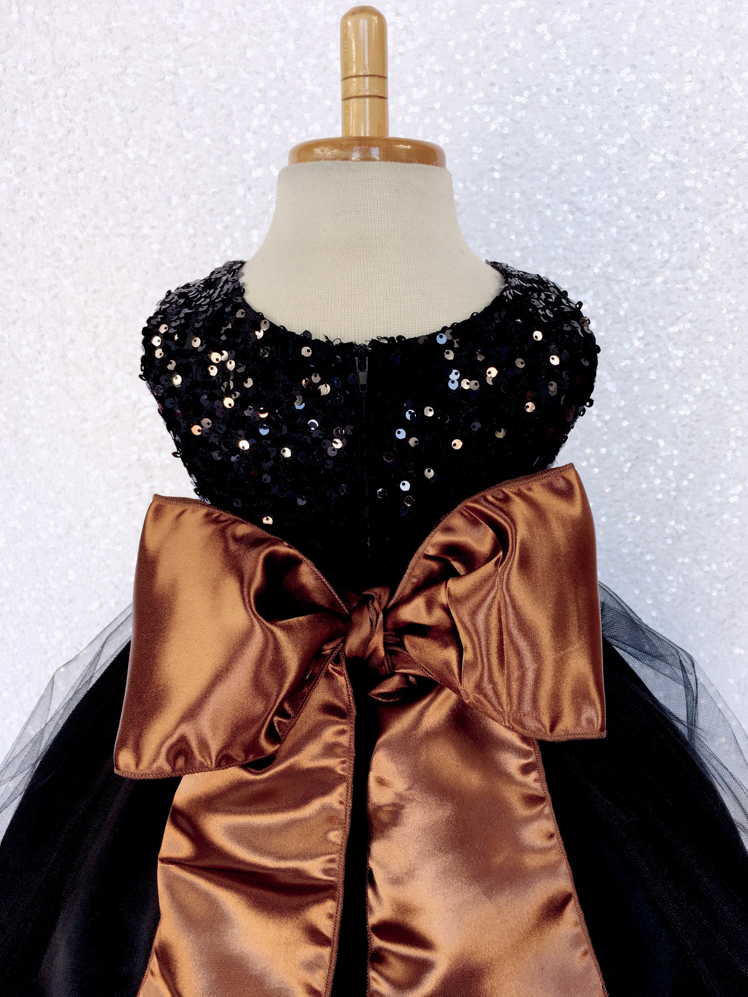 Black Dress Fishing Line 2 Layer Sequin Brown Satin Sash