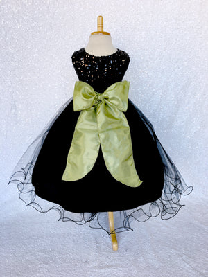 Sequence Dress Black Holiday 2 Layer Fishing Line Sage Satin Sash