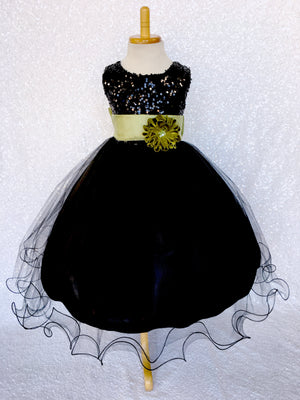 2 Layer Tulle Black Sleeveless Sequin Dress Royal Blue Satin Sash