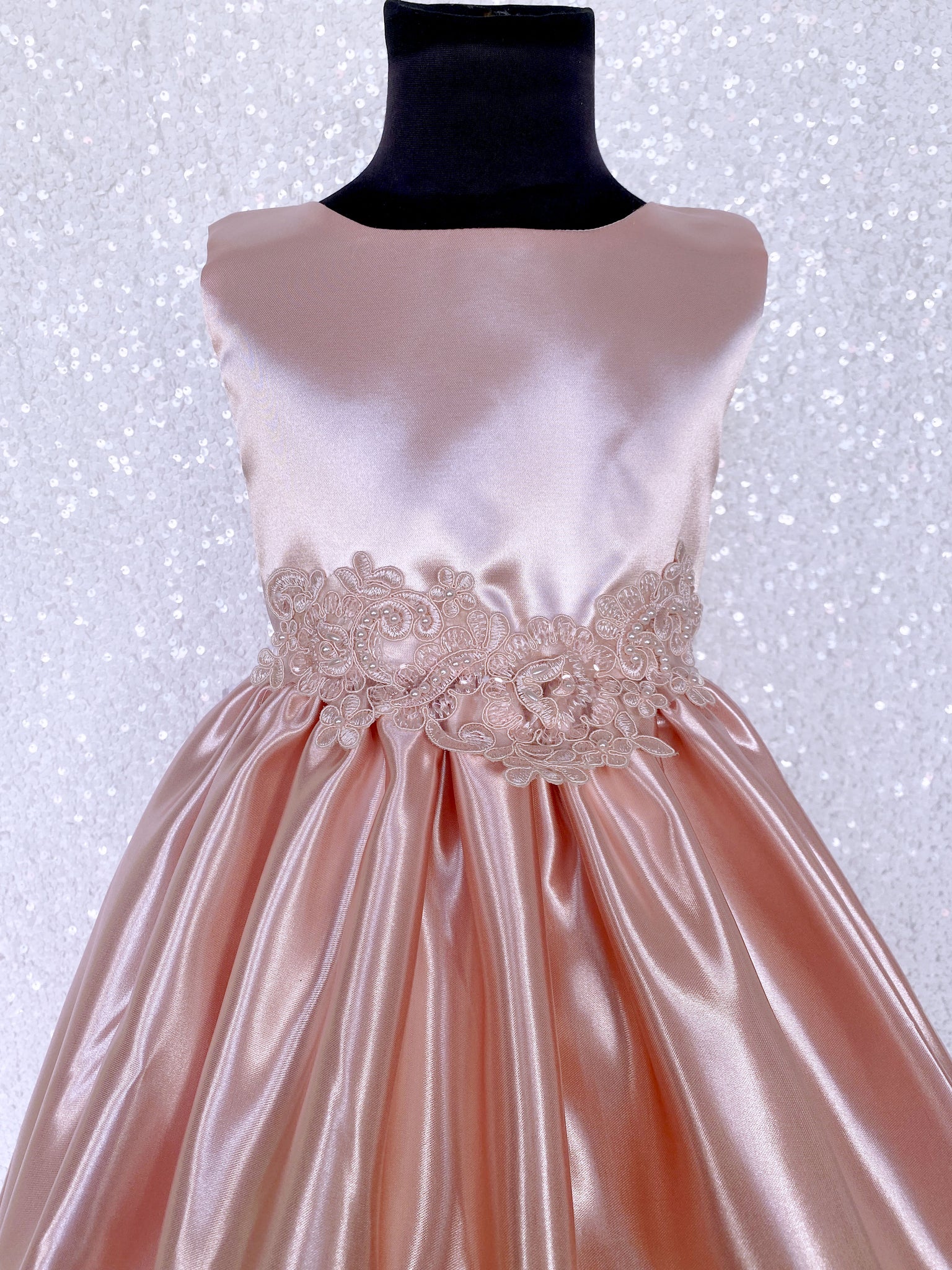 Full Satin Blush Pink Embroidery Detailing Sleeveless Dress