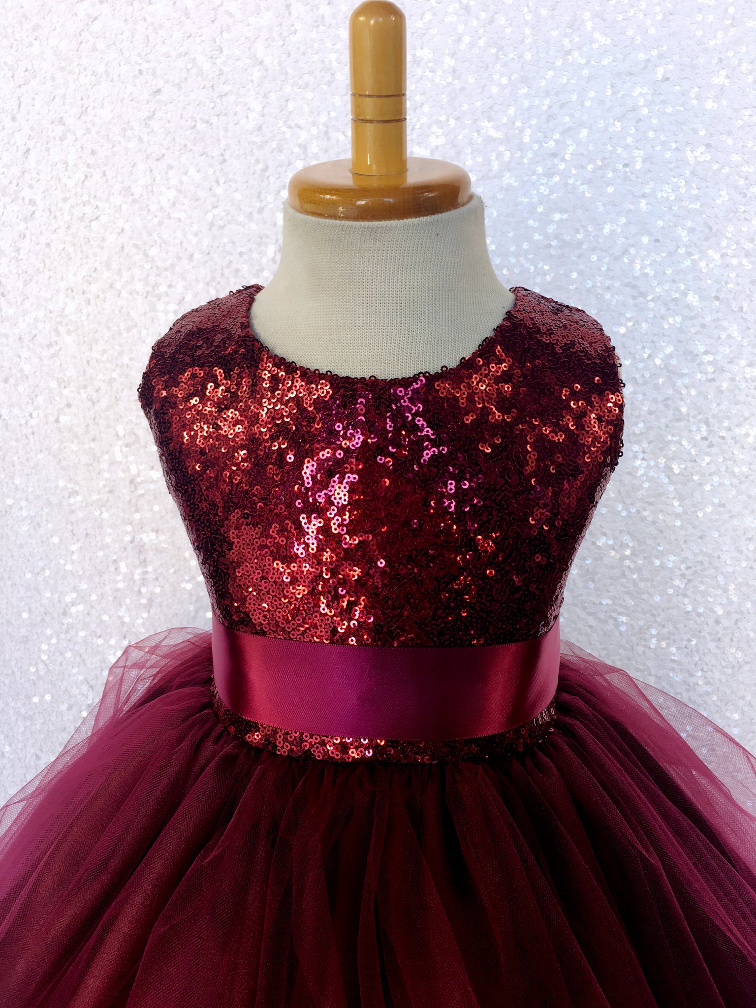 Burgundy Sequin Fishing Line 2 Layer Gown Bow Ribbon