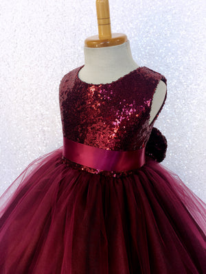 Burgundy Sequin Fishing Line 2 Layer Gown Bow Ribbon