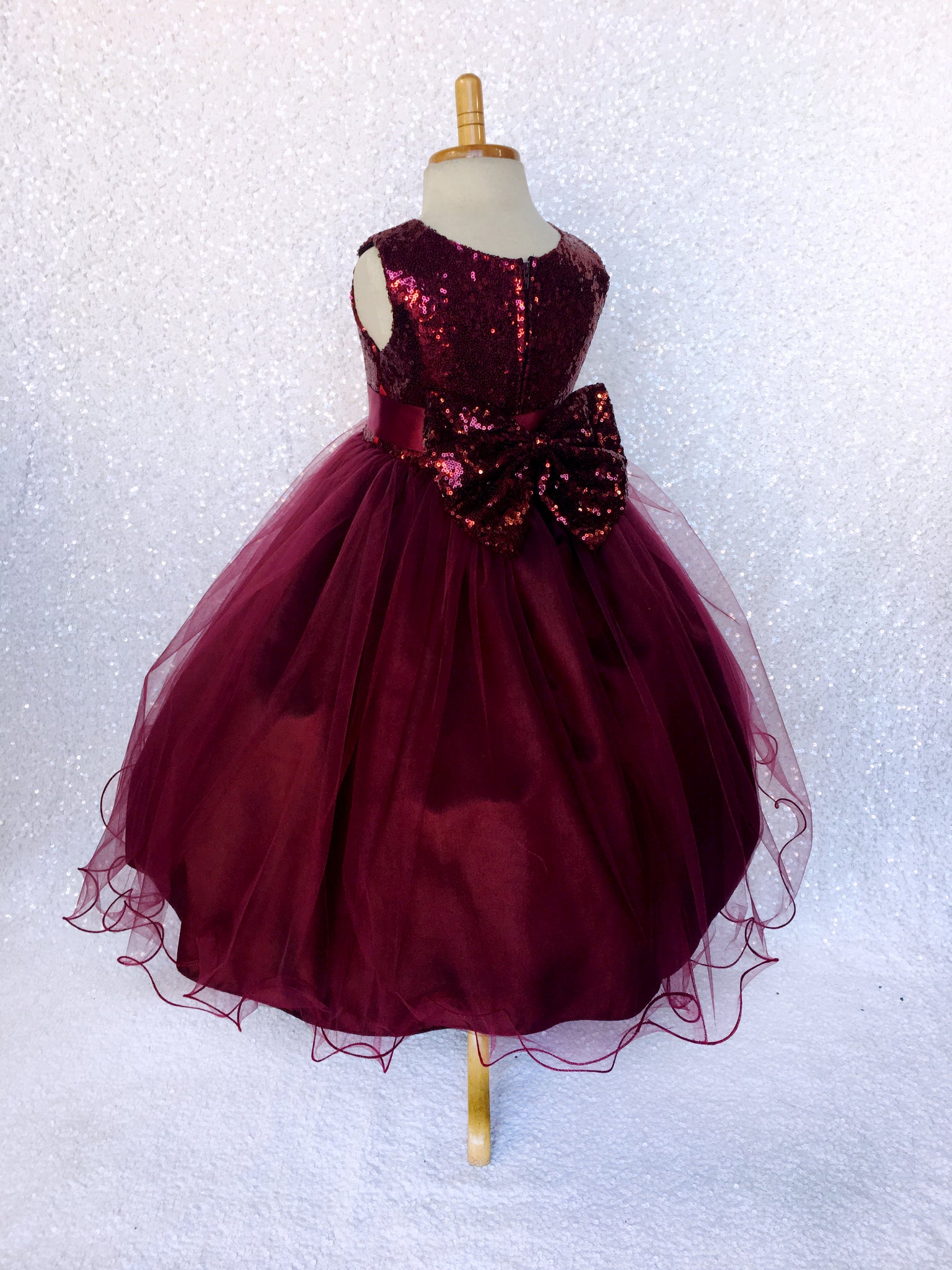 Burgundy Sequin Fishing Line 2 Layer Gown Bow Ribbon