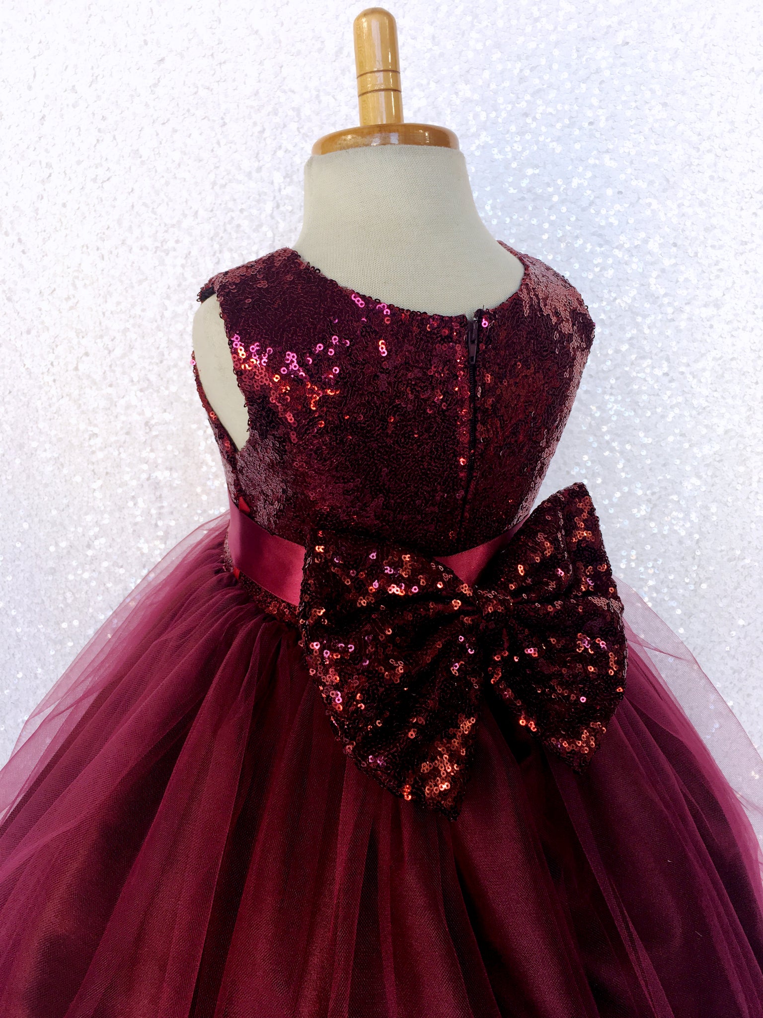 Burgundy Sequin Fishing Line 2 Layer Gown Bow Ribbon