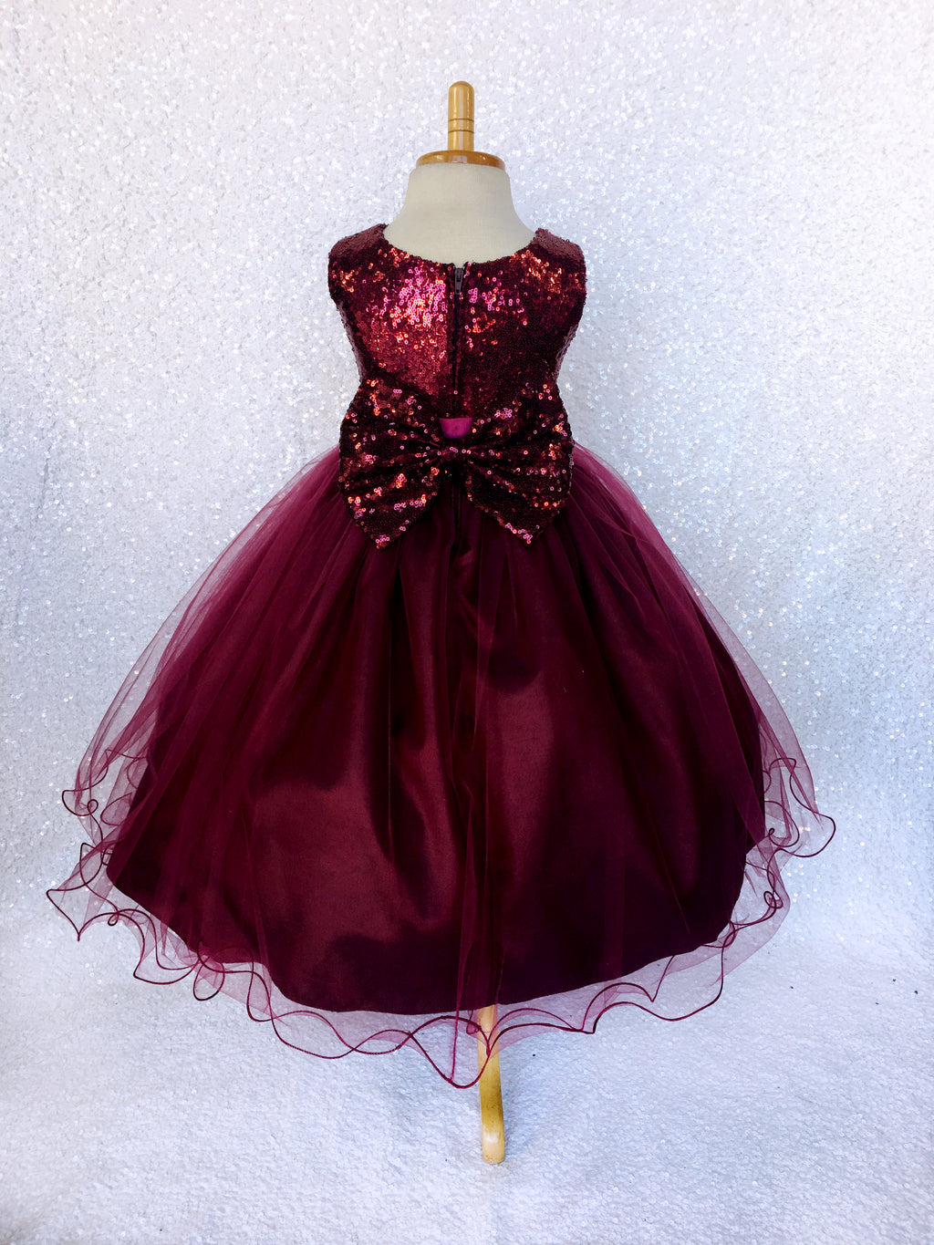 Burgundy Sequin Fishing Line 2 Layer Gown Bow Ribbon