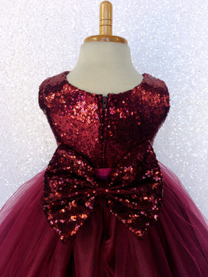 Burgundy Sequin Fishing Line 2 Layer Gown Bow Ribbon