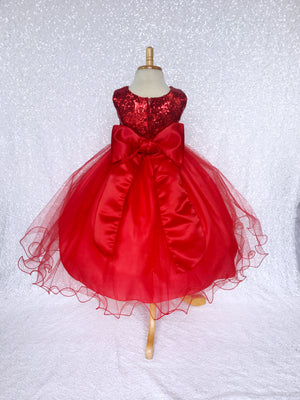 Red Mini Sequin Tulle Fishing Line Dress Velvet Flower