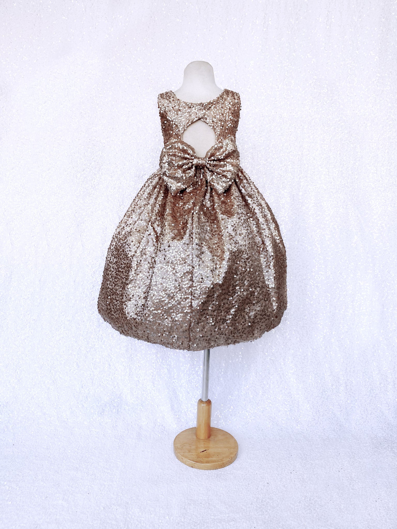 Open Back Keyhole Sleeveless Rose Gold Full Sequin Blush Bow Gown