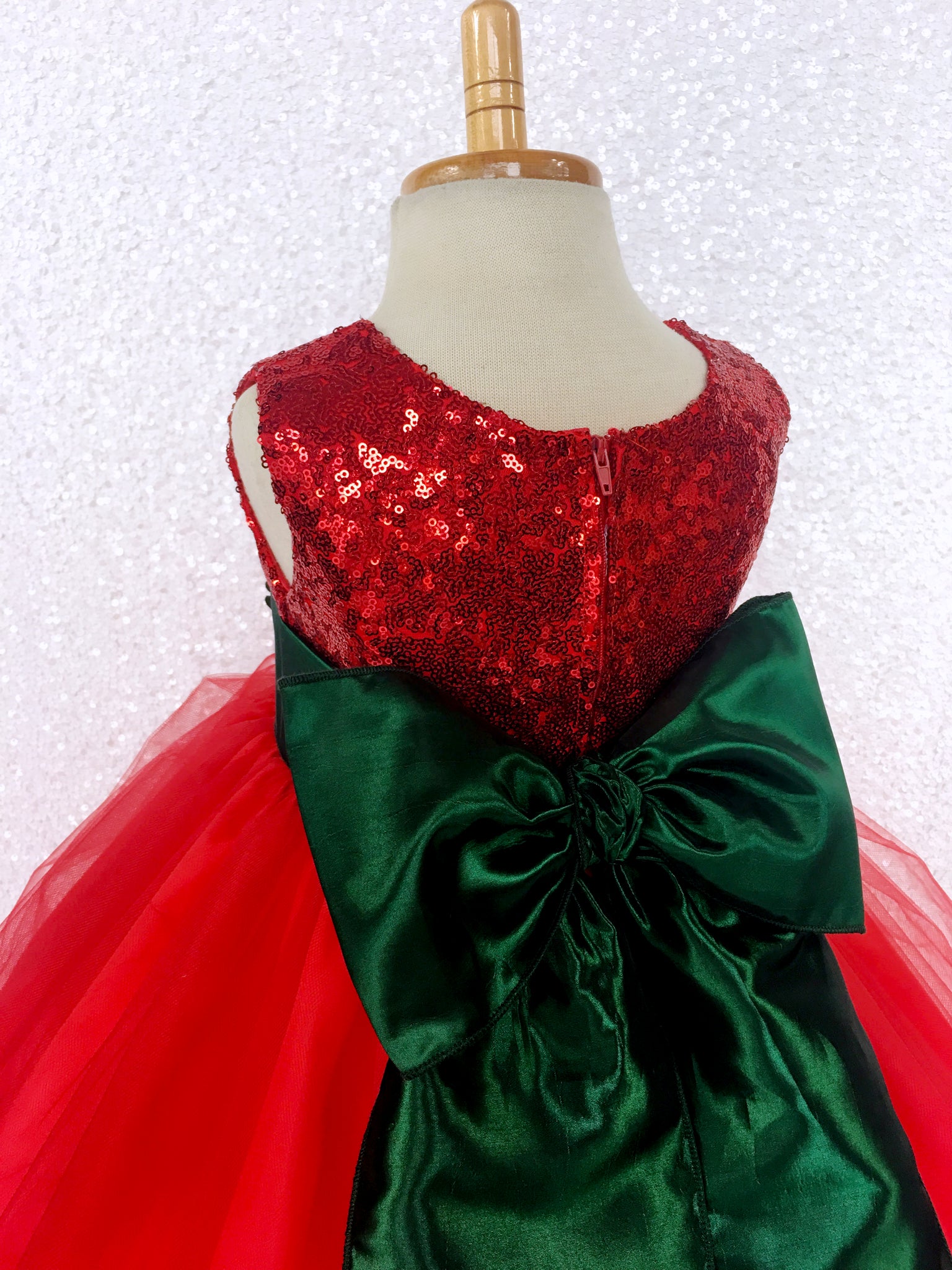 Sequin Fishing Line Tulle Red Gown Hunter Green Velvet Flower