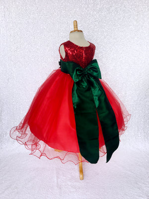 Sequin Fishing Line Tulle Red Gown Hunter Green Velvet Flower