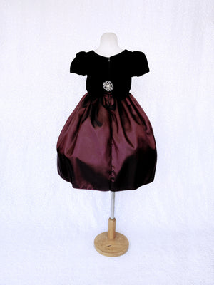 Short Sleeve Velvet Black Burgundy Taffeta Dress