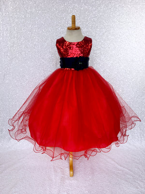 Red Mini Sequin Tulle Fishing Line Dress Velvet Flower