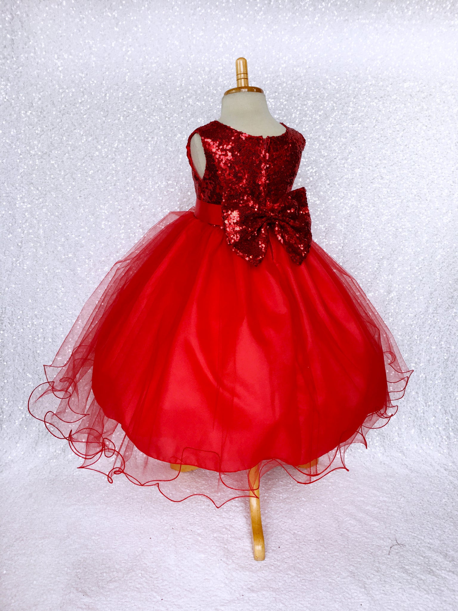 Fishing Line Sleeveless 2 Layer Red Mini Sequence Bow Gown