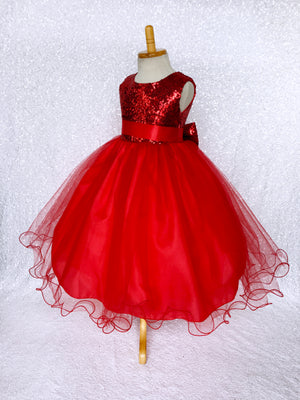 Fishing Line Sleeveless 2 Layer Red Mini Sequence Bow Gown