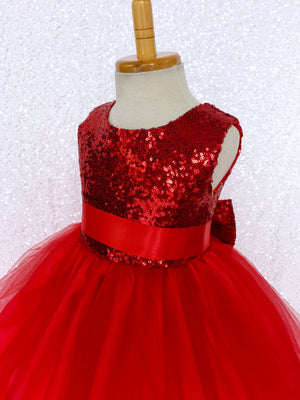 Fishing Line Sleeveless 2 Layer Red Mini Sequence Bow Gown