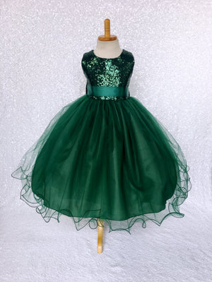 Hunter Green Sequin Bow 2 Layer Tulle Dress