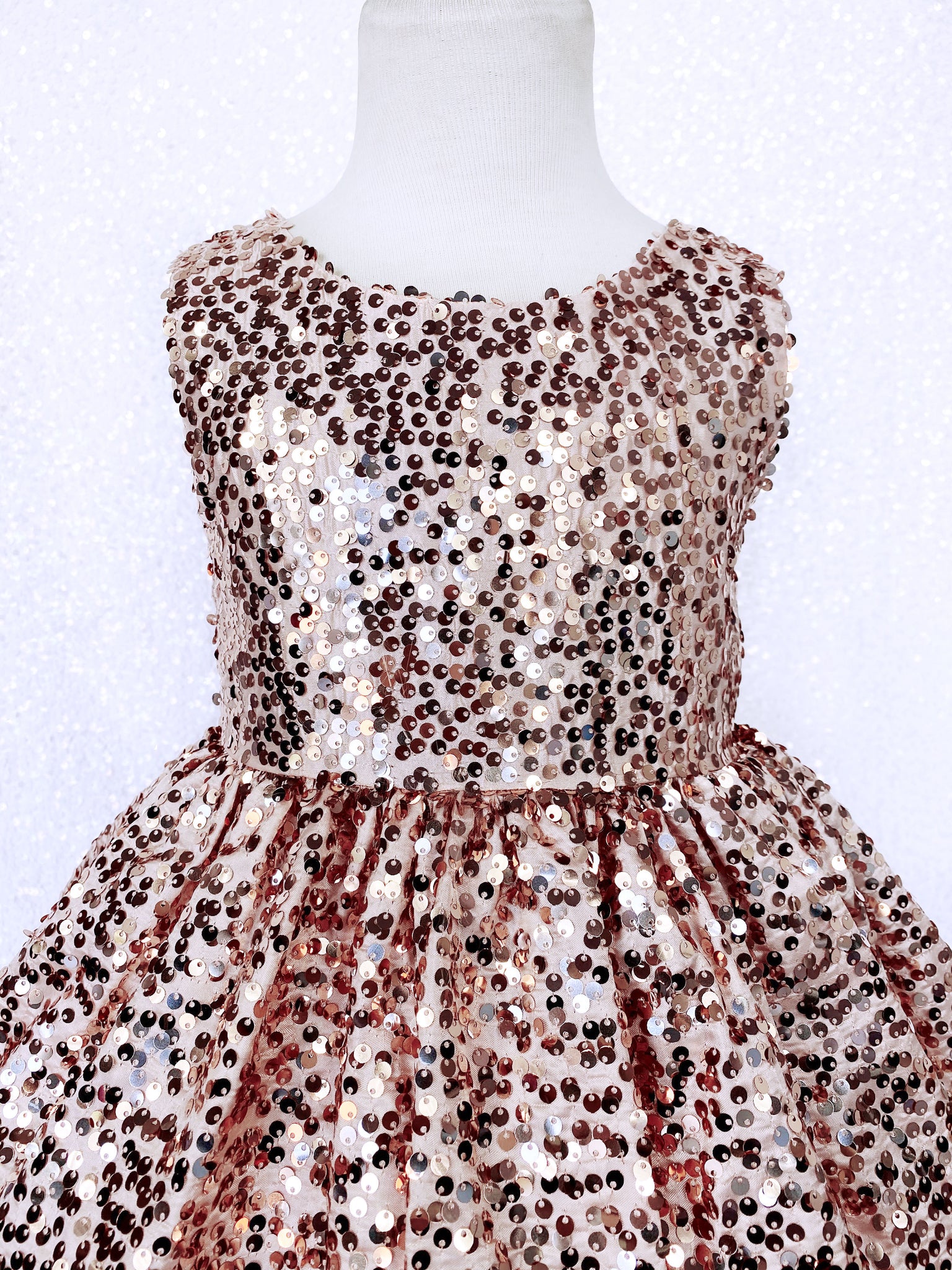 Open Back Keyhole Sleeveless Rose Gold Full Sequin Blush Bow Gown