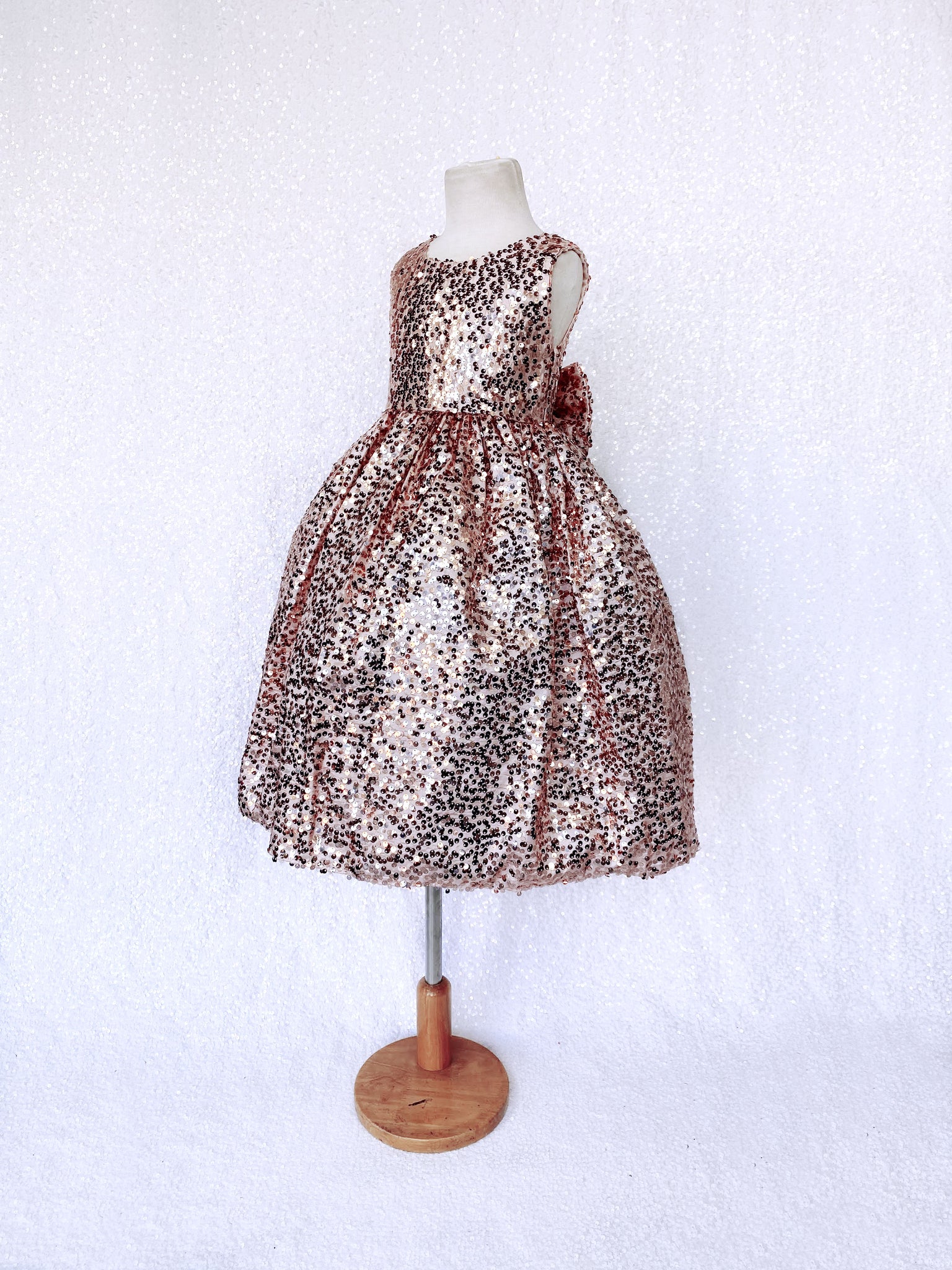 Open Back Keyhole Sleeveless Rose Gold Full Sequin Blush Bow Gown