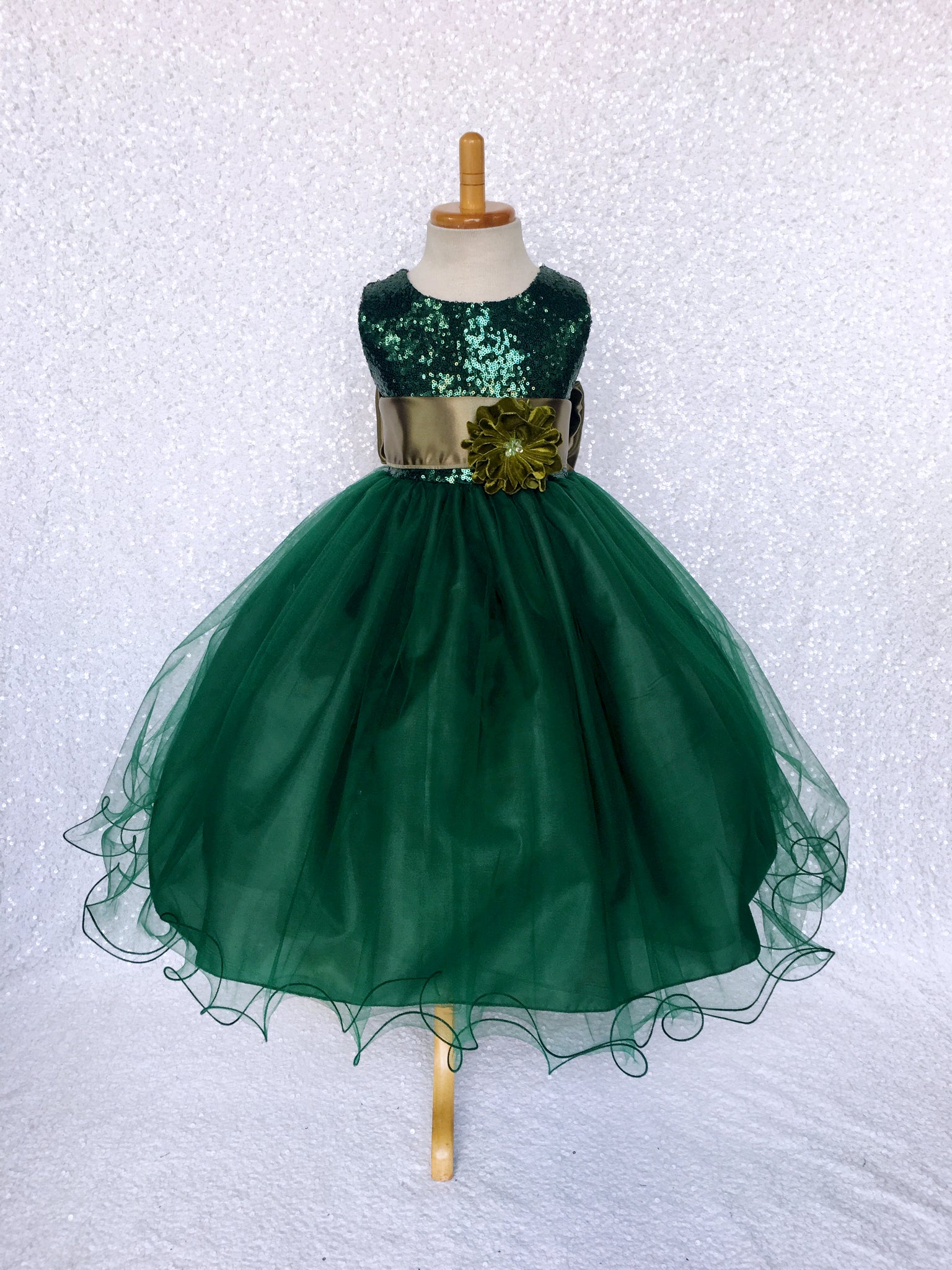 Hunter Green Sequence Fishing Line 2 Layer Gown Satin Sash