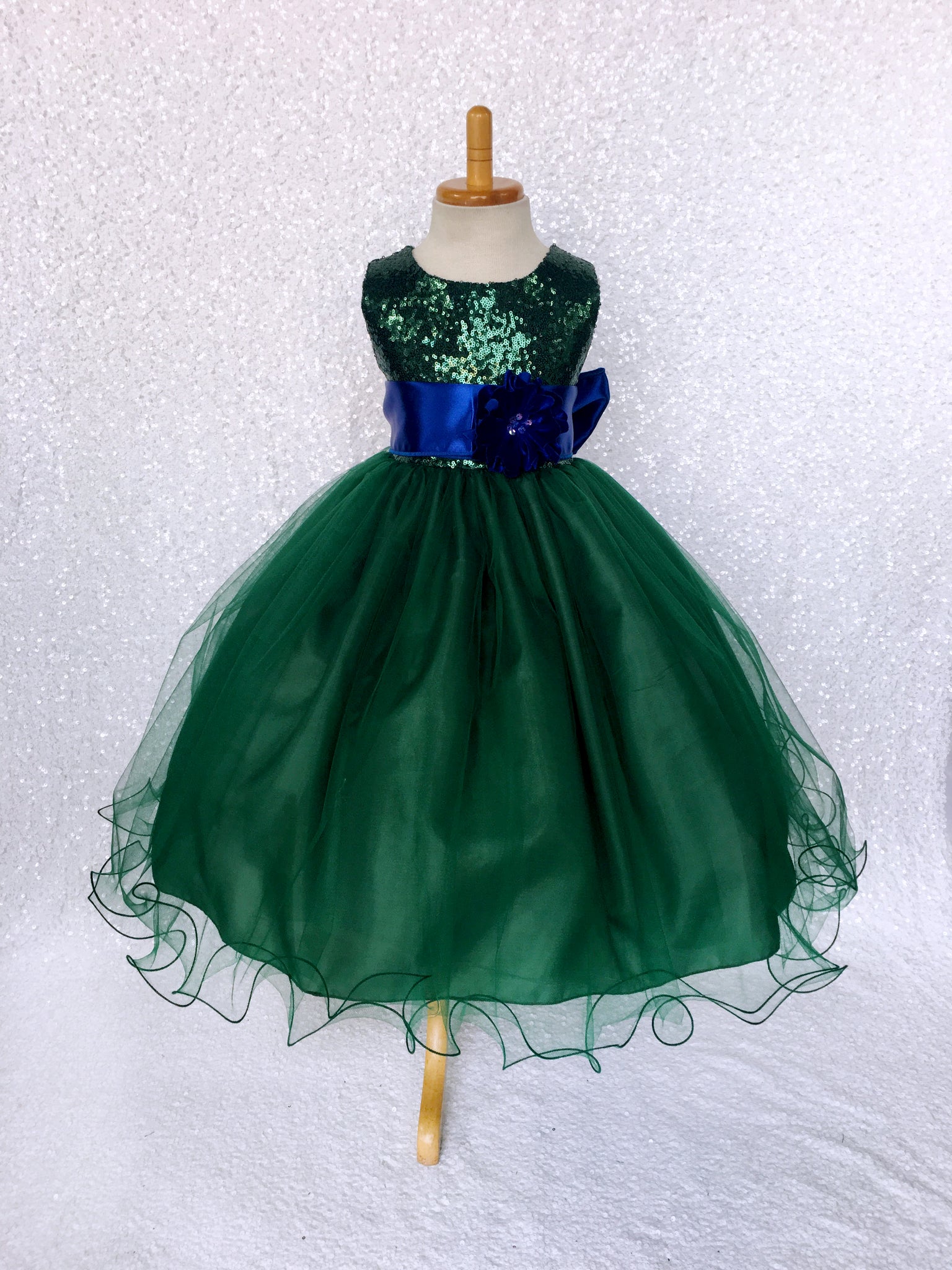 Hunter Green Sequence Fishing Line 2 Layer Gown Satin Sash