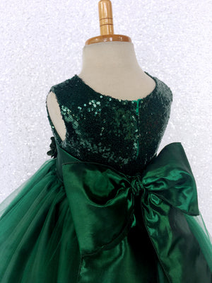 Hunter Green Sequence Fishing Line 2 Layer Gown Satin Sash