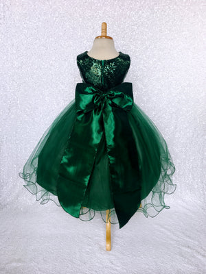 Hunter Green Sequence Fishing Line 2 Layer Gown Satin Sash