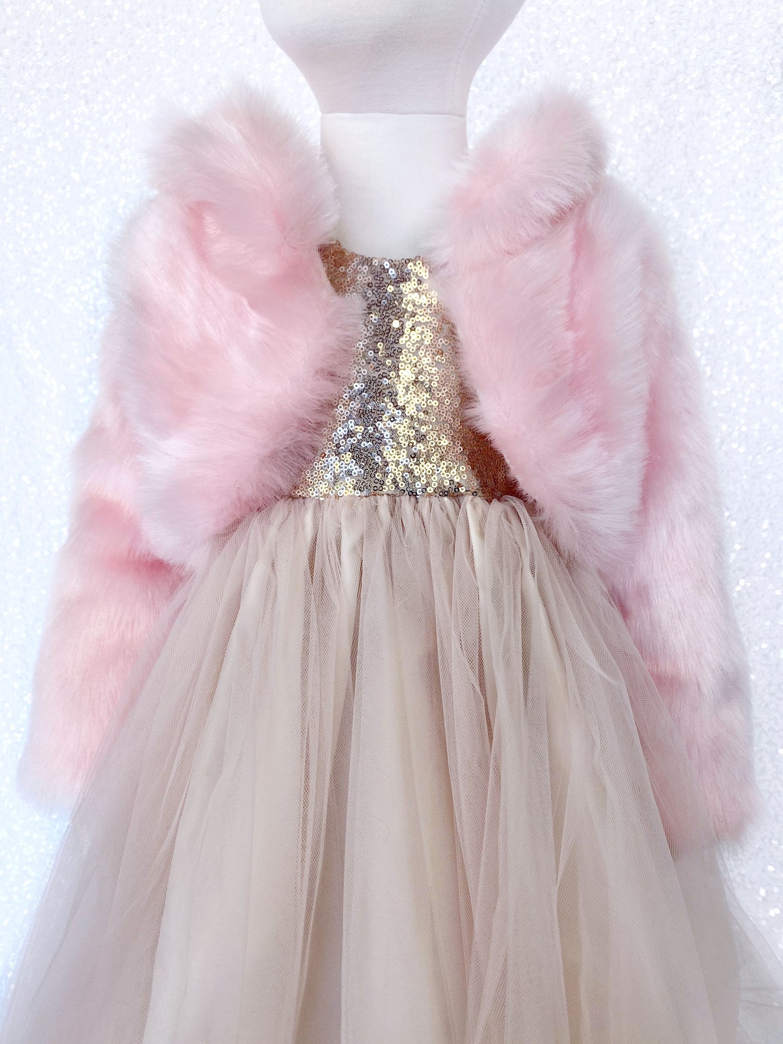 Faux Fur Dusty Rose Pink Long Sleeve Kid Jacket Open Front Collar Coat