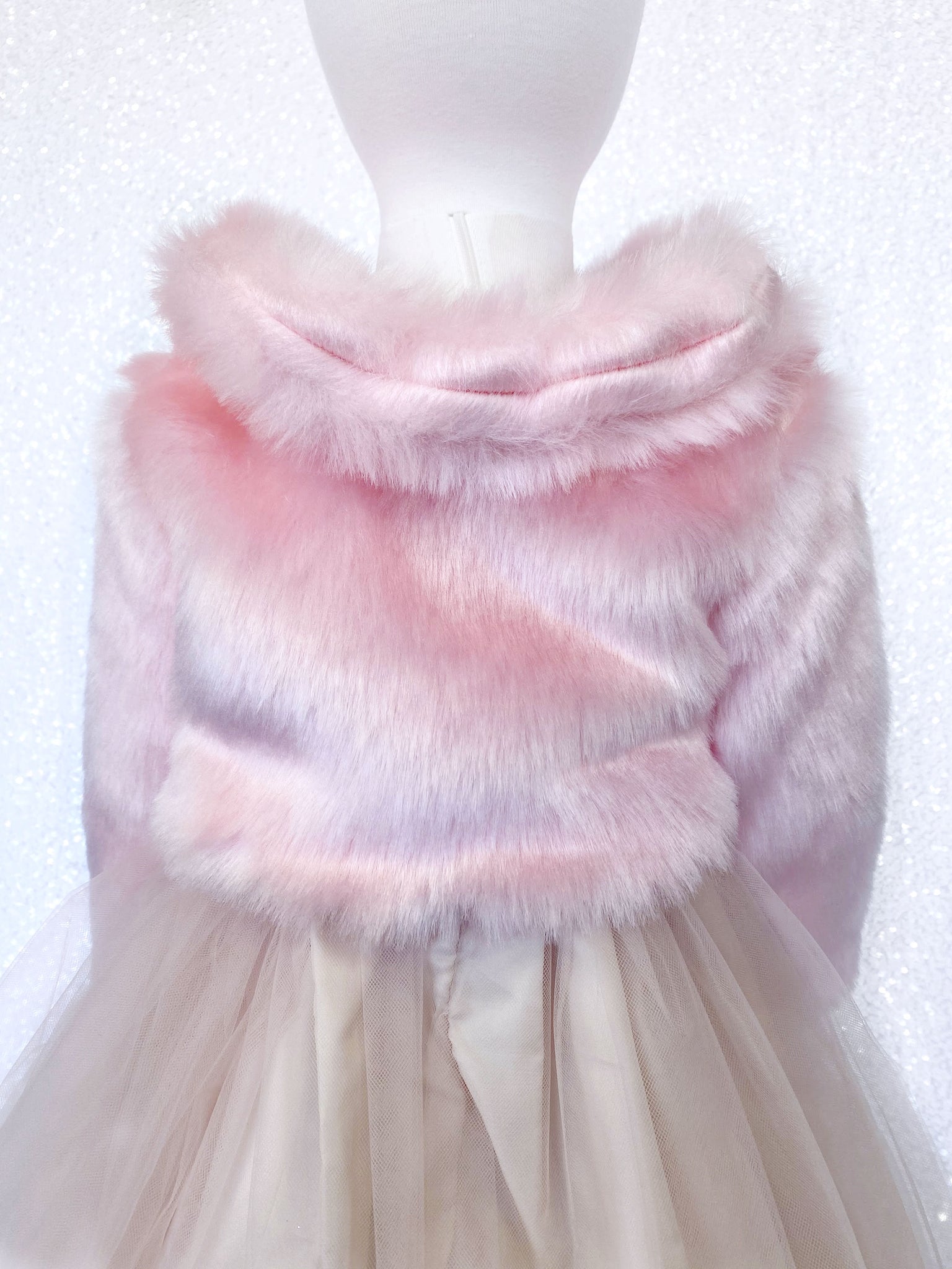 Pink Long Sleeve Faux Fur Collar Open Front Kid Coat