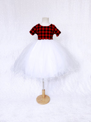 Plaid Short Sleeve Black White 2 Layer FL Tulle Gown